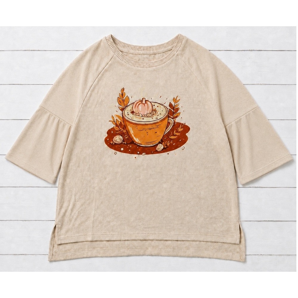 Love & Lace Top Pumpkin Spice Latte Coffee Autumn Graphic Fall Beige Medium